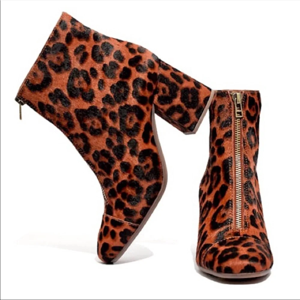 Madewell The Amalia Zip Boot in Leopard Calf Hair Size 8